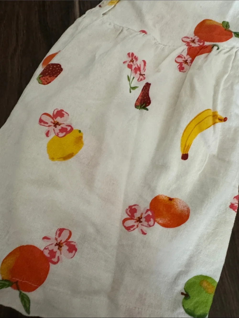 Girls' White Fruit-Print Cotton, shorts Romper